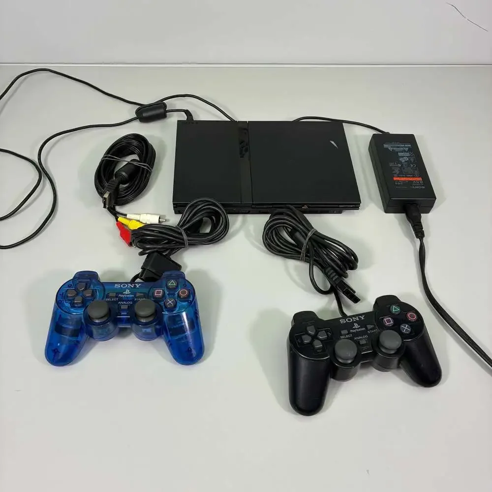 Sony PlayStation 2 Slim Console (Black) with Two DualShock 2 Controllers